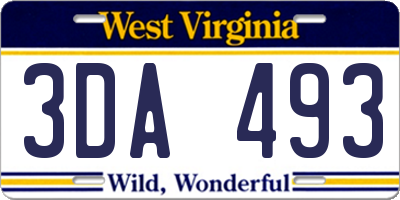 WV license plate 3DA493