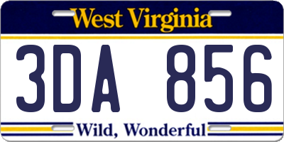 WV license plate 3DA856