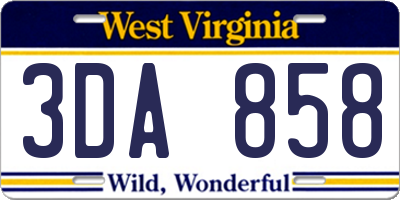 WV license plate 3DA858
