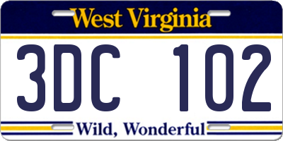 WV license plate 3DC102
