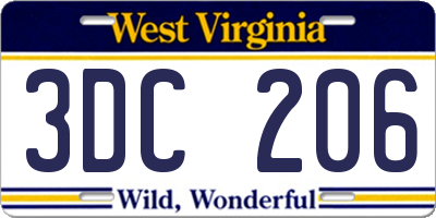 WV license plate 3DC206