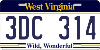 WV license plate 3DC314