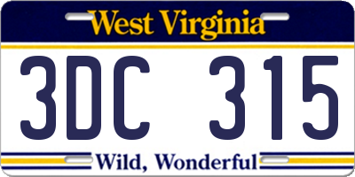 WV license plate 3DC315