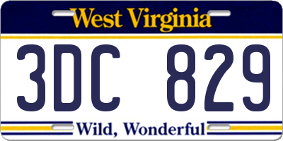 WV license plate 3DC829