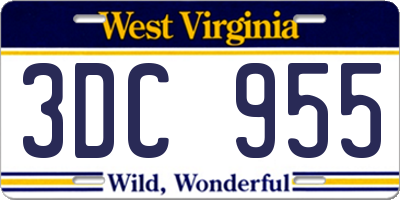 WV license plate 3DC955