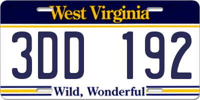 WV license plate 3DD192