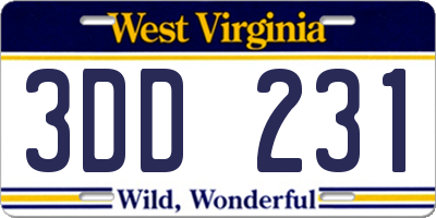 WV license plate 3DD231