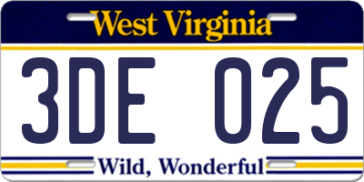 WV license plate 3DE025