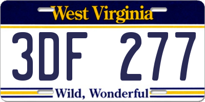 WV license plate 3DF277