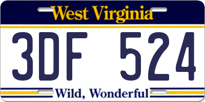 WV license plate 3DF524