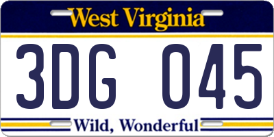 WV license plate 3DG045