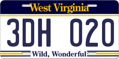 WV license plate 3DH020