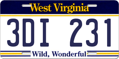 WV license plate 3DI231