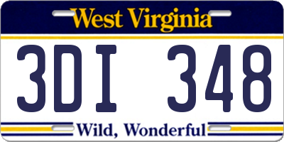 WV license plate 3DI348