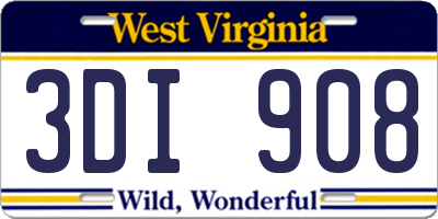 WV license plate 3DI908