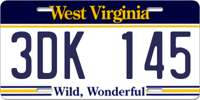 WV license plate 3DK145
