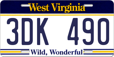 WV license plate 3DK490