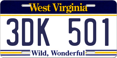 WV license plate 3DK501