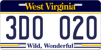 WV license plate 3DO020