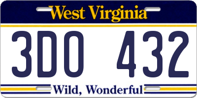 WV license plate 3DO432