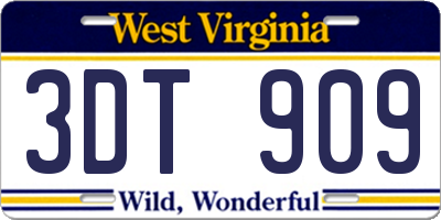 WV license plate 3DT909