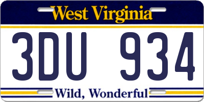 WV license plate 3DU934