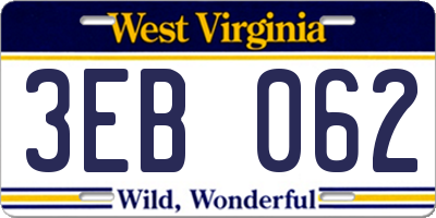WV license plate 3EB062