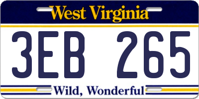 WV license plate 3EB265