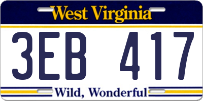 WV license plate 3EB417