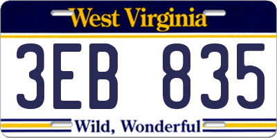 WV license plate 3EB835