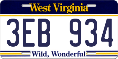 WV license plate 3EB934
