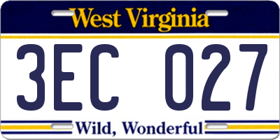 WV license plate 3EC027