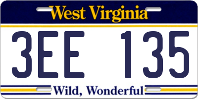 WV license plate 3EE135