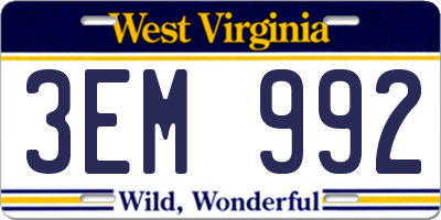 WV license plate 3EM992