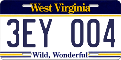 WV license plate 3EY004