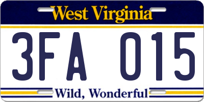 WV license plate 3FA015