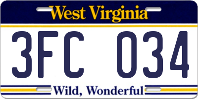 WV license plate 3FC034
