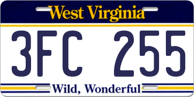 WV license plate 3FC255
