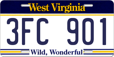 WV license plate 3FC901