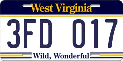 WV license plate 3FD017