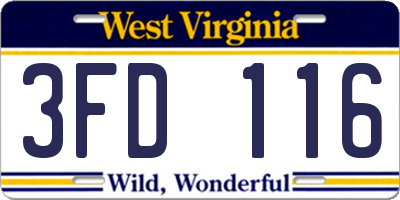 WV license plate 3FD116