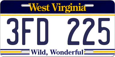 WV license plate 3FD225