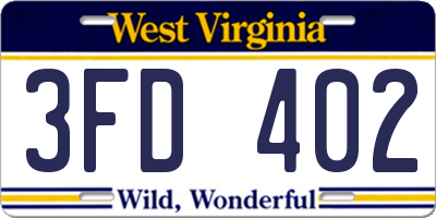 WV license plate 3FD402