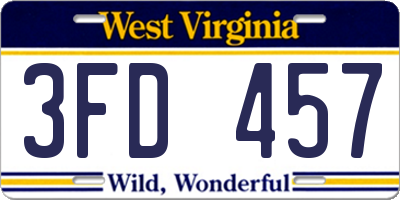 WV license plate 3FD457