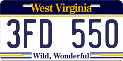 WV license plate 3FD550