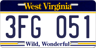 WV license plate 3FG051
