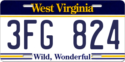 WV license plate 3FG824