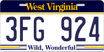 WV license plate 3FG924