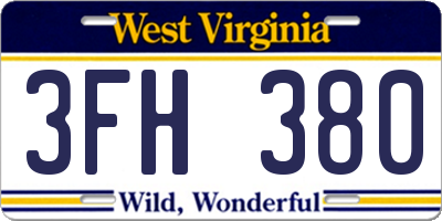 WV license plate 3FH380