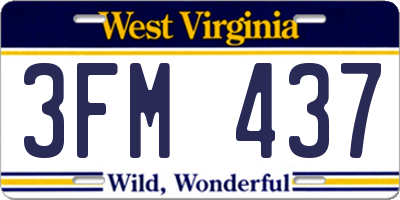 WV license plate 3FM437